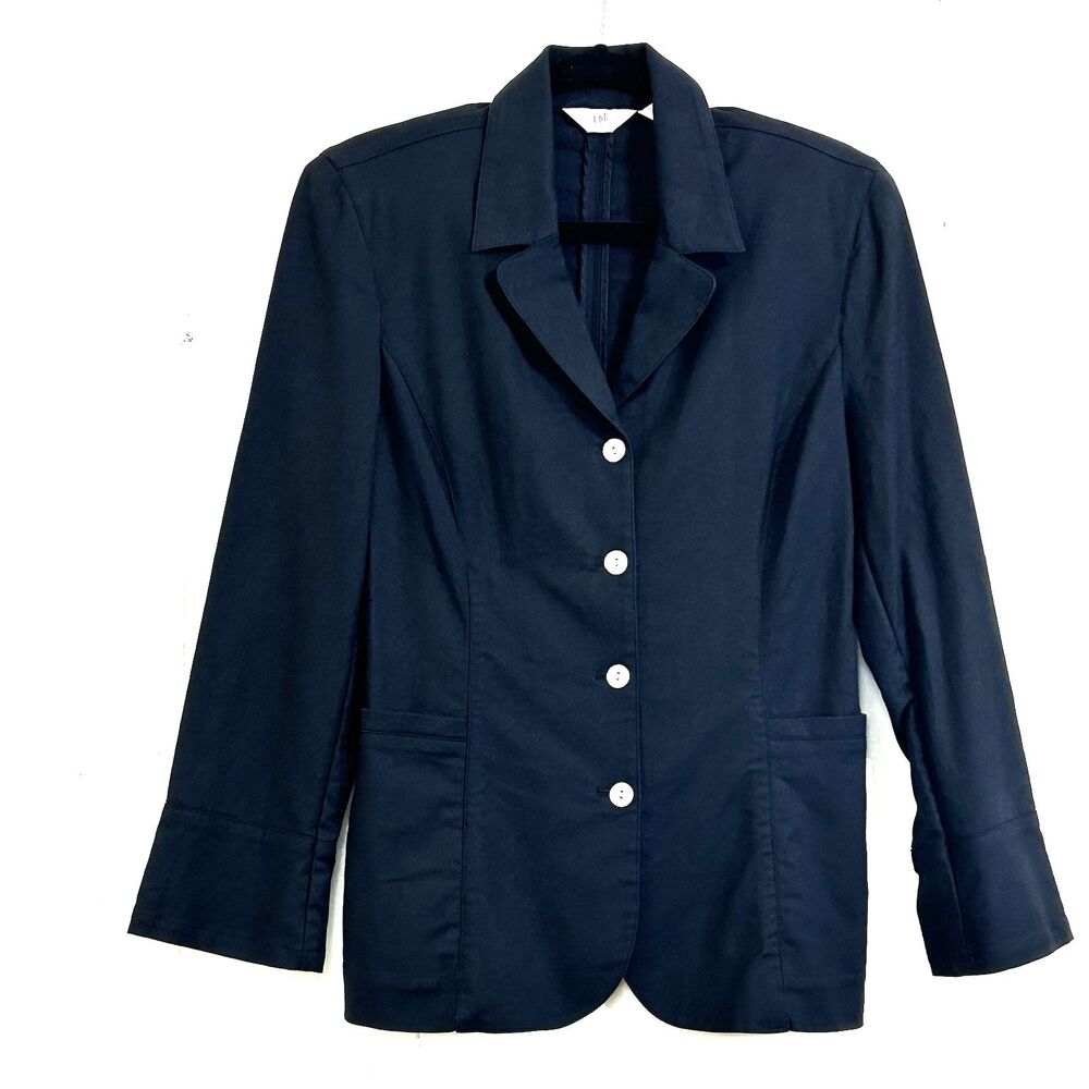 J. Jill Stretch Jacket Blazer Women Size 10 Black Shacked Long Sleeve Button